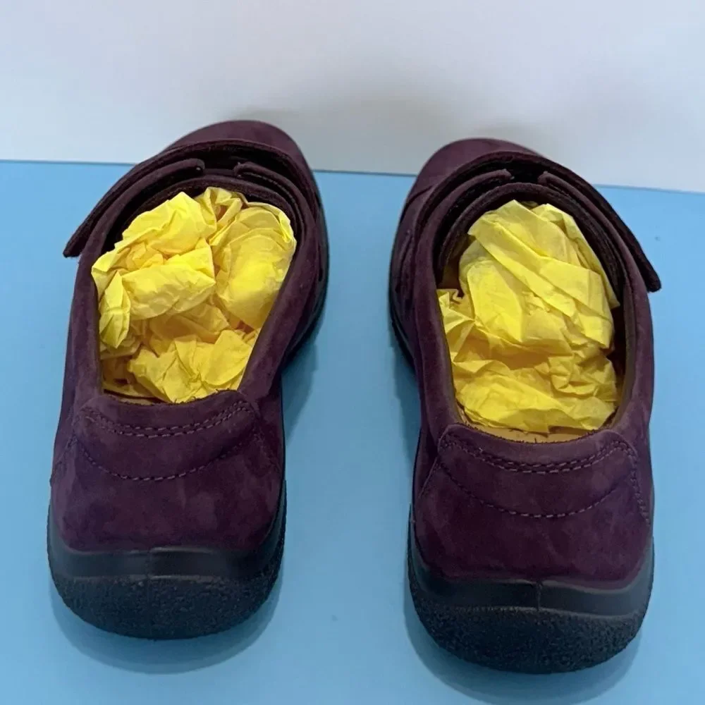 HOTTER Double Adjustable Strap Shoes – Purple & Leather, Size 6